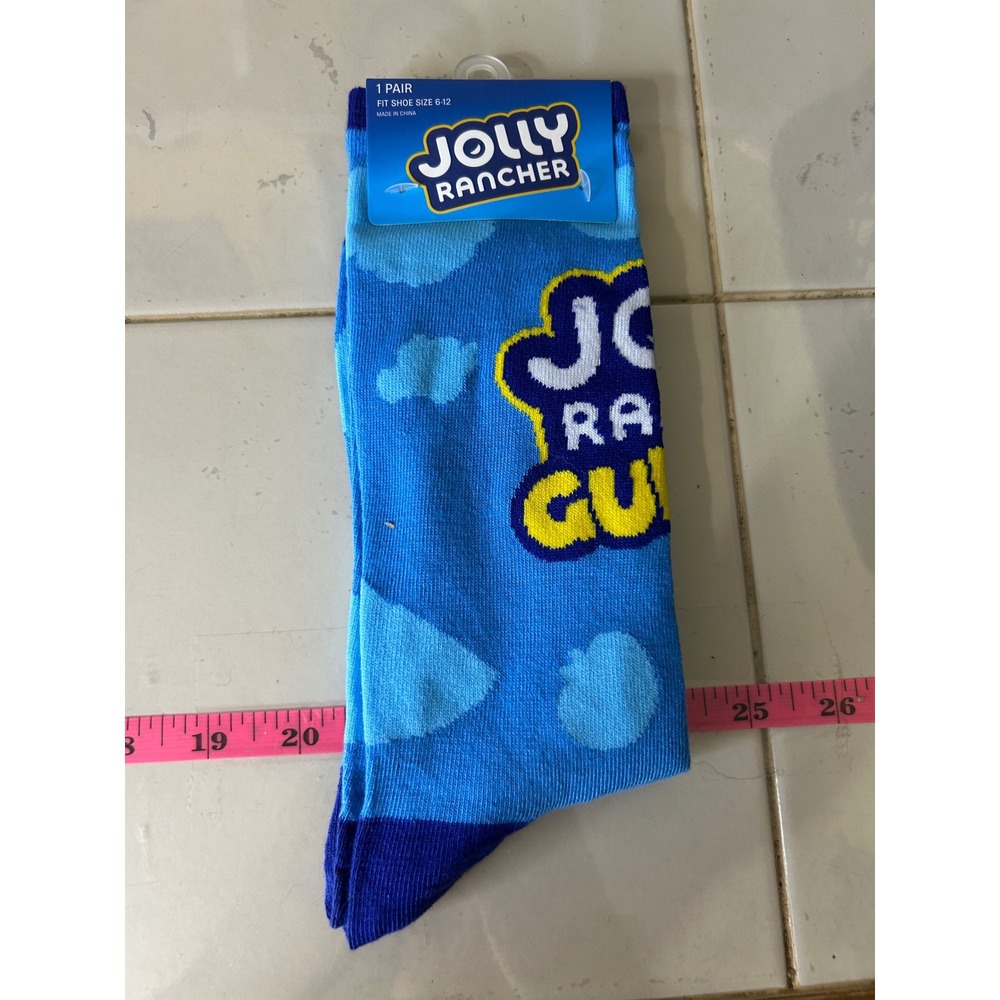 Jolly Rancher Blue Raspberry Crew Socks Mens Shoe Size 6-12 Novelty Candy HSU116